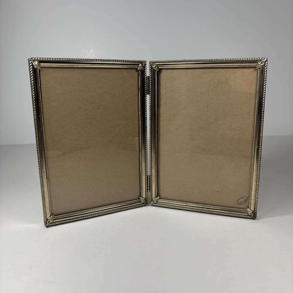 Vintage MCM Ornate Gold Metal Double Hinged 5 x 7 Picture Frames